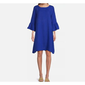 BRYN WALKER Phryne Linen Shift Dress, Ruffled Bell Sleeve | XS, Blue NEW $203